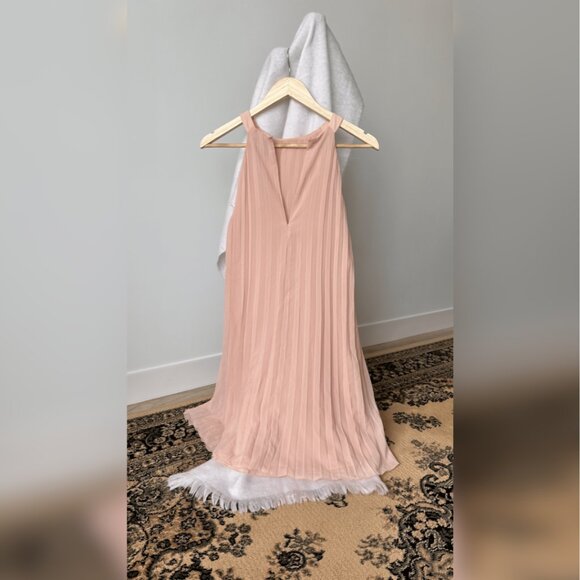 H&M Peach Pleated Dress with Fringed Hem Size S - Picture 2 of 5